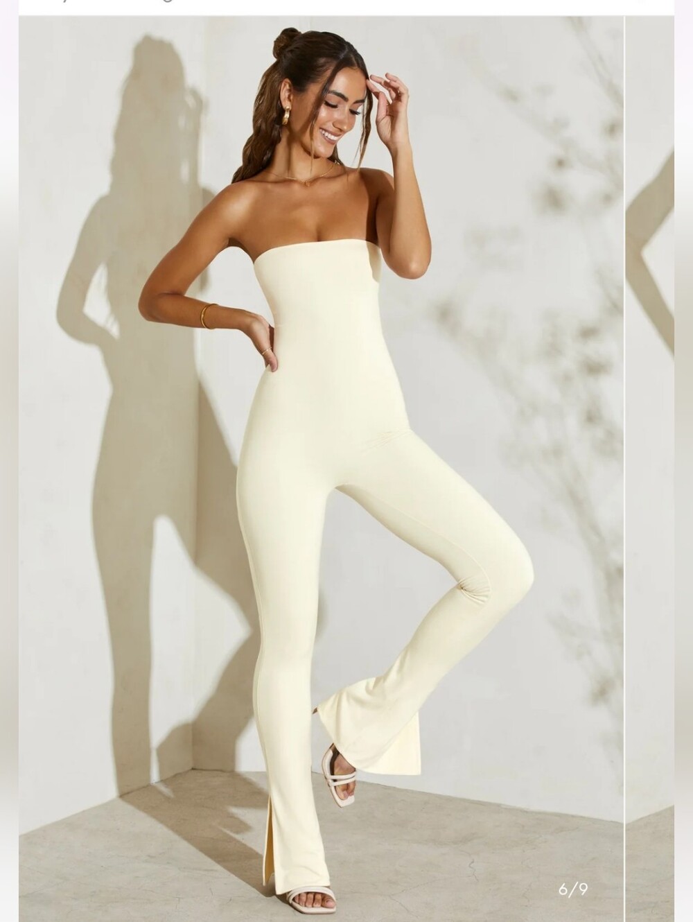 Oh Polly Jamila Strapless Flared Hem Jumpsuit - Ivory